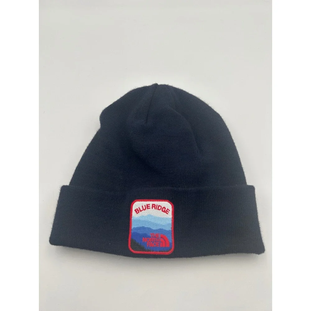 The North Face Blue Ridge Mountain Patch Navy Blue Cuffed Knit Beanie Hat